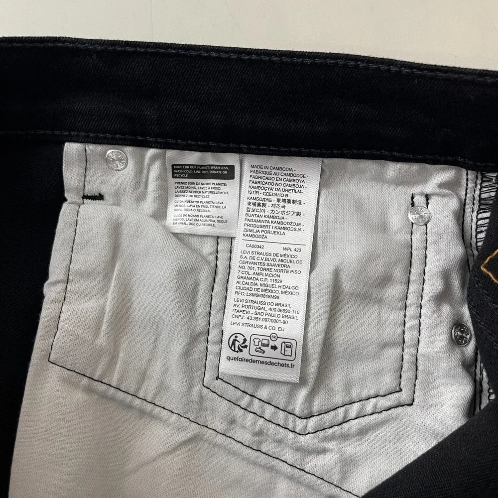 Levis 513 Jeans Mens 38x32 Black Slim Straight Dark Wash Denim Grunge Goth
